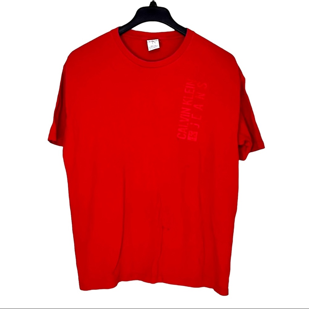 Vintage CK Jeans Calvin Klein Faded Red Cotton T-Shirt Size Large Spellout